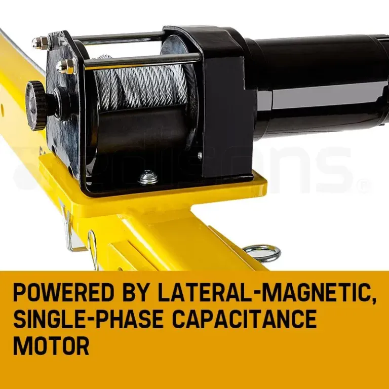 How the T-REX 800kg Electric Hoist lifts and slews a load using a 12V winch and 360 degree mast