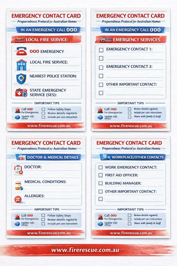 Emergency contact cards for Australian homes printable guide preview