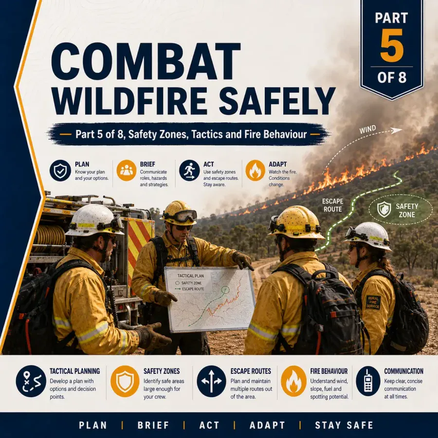 Combat Wildfire Safely, Part 5 of 8, Safety Zones, Tactics and Fire Behaviour