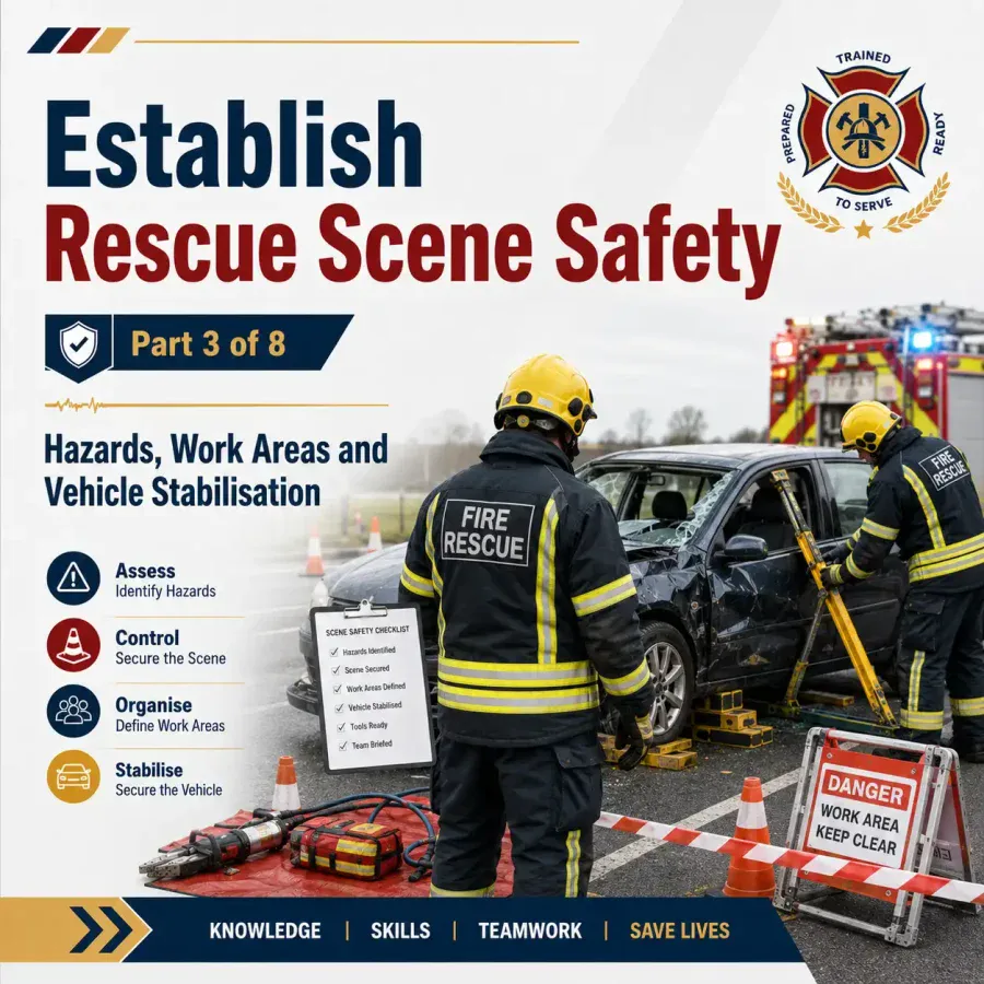 Establish Rescue Scene Safety, Part 3 of 8, Hazards, Work Areas and Vehicle Stabilisation