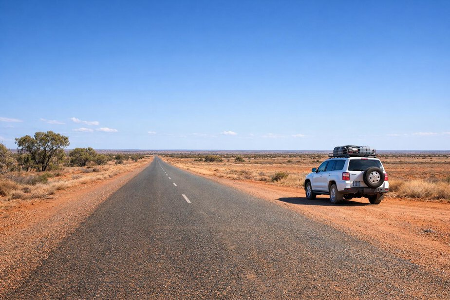 Vehicle stopped in a safe open area on a remote road