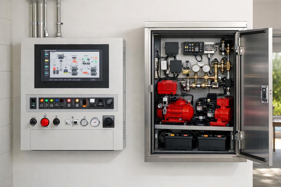 Separate protected control cabinets for a residential safety system