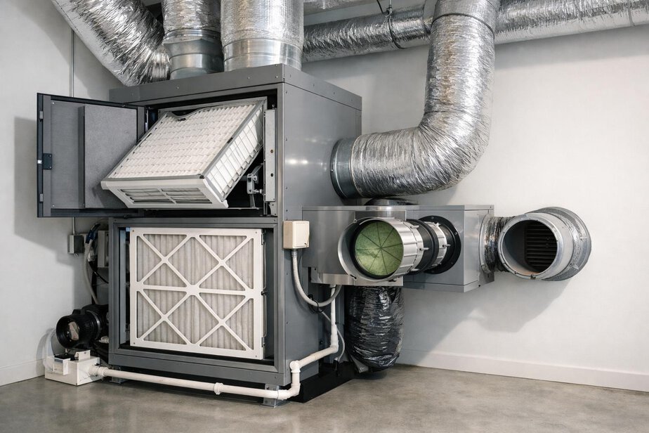 Ducted home HVAC system with filtration and outside-air connection