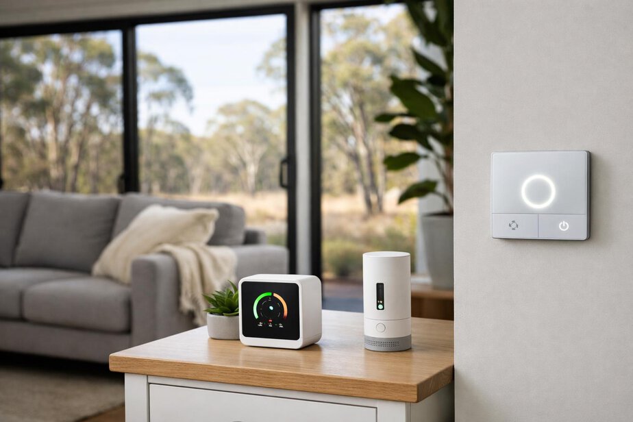Home air quality monitors and a simple clean-air mode control in a living room