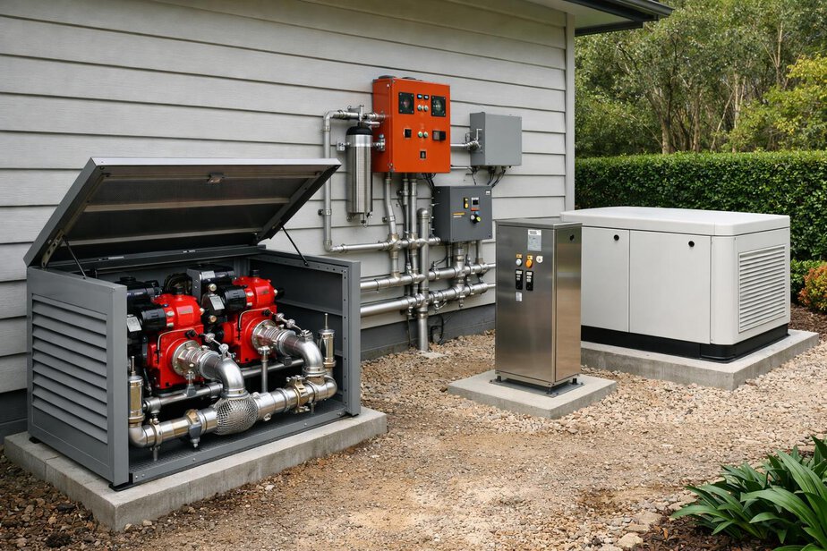 Protected equipment area with pumps and control hardware