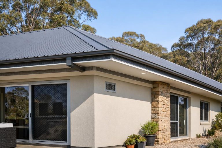 A modern Australian house with ember-resistant roofline detailing and sealed external openings