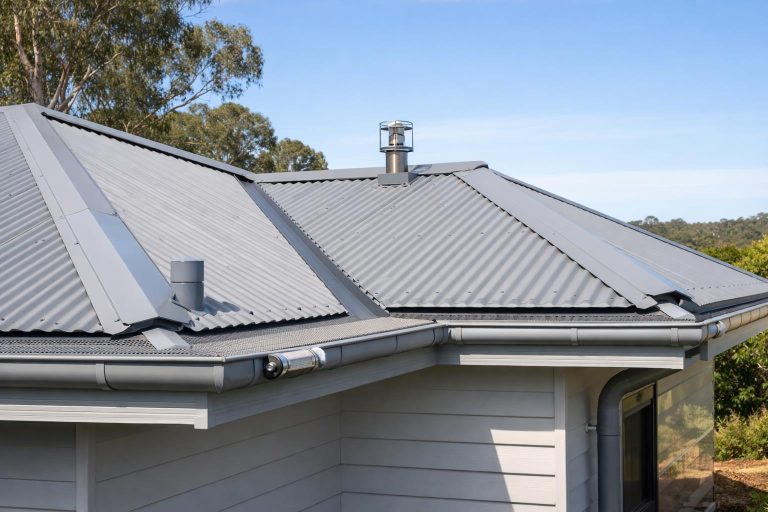 Modern Australian home roof showing gutters, roof valleys and roofline protection components