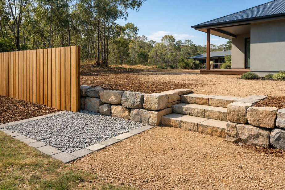 Timber fence separated from the house by a non-combustible break
