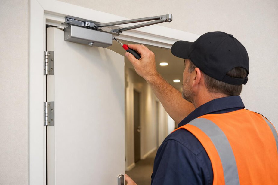 Maintenance inspection of a fire door in an apartment building